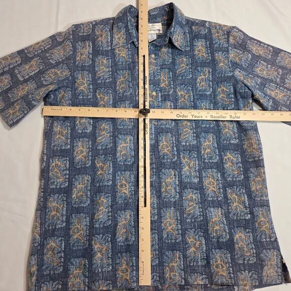 REYN SPOONER DIETRICH VAREZ BLUE PETROGLYPHS REVERSE HAWAIIAN SHIRT MENS LARGE - Picture 6 of 6